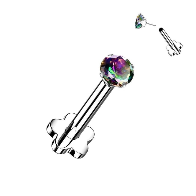 BodyJewelryOnline Labret Implant Grade Titanium Threadless Push in Flower Base Flat Back Men Women