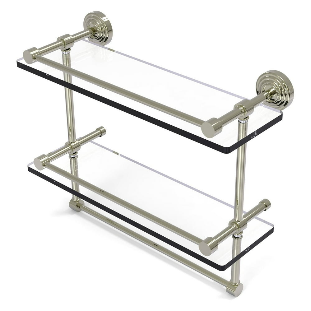 16in Gallery Double Glass Shelf with Towel Bar in Polished Nickel