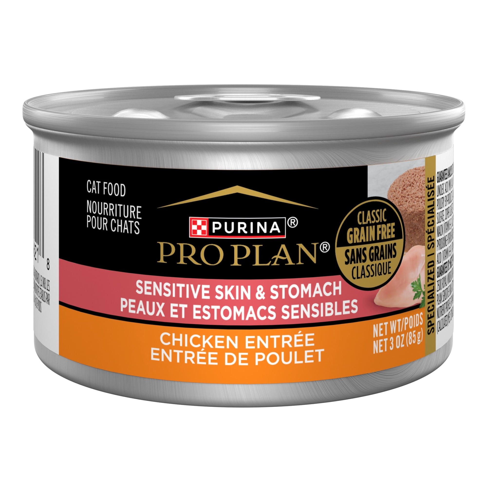 Purina Pro Plan Sensitive Skin and Sensitive Stomach Chicken Flavor Pate Wet Cat Food, 3 oz Can, 24 Pack