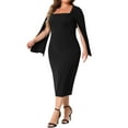 thumbnail image 2 of DARING DIVA Plus Size Square Neck Long Sleeve Back Slit Bodycon Dress 1X Black, 2 of 6