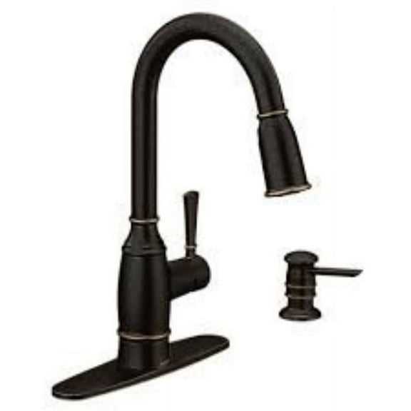 MOEN 87791BRB Noell Single-Handle Pull-Down Sprayer Kitchen Faucet with Reflex, Soap Dispenser and Power Clean in Mediterranean Bronze