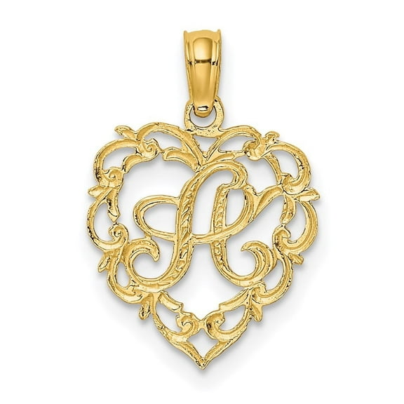 Auriga Fine Jewelry 14K Yellow Gold Heart Script Letter R Initial Pendant (L- 17.3 mm, W- 12.57 mm) for Women