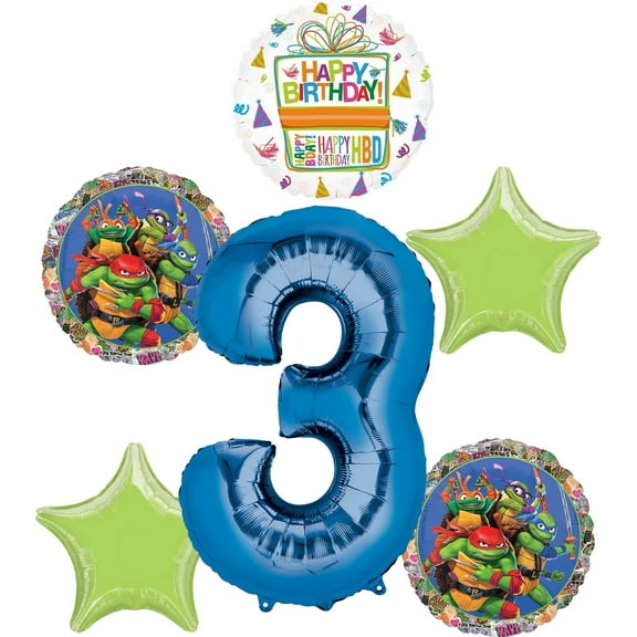 Anagram TMNT Mayhem 3rd Birthday Party Supplies Foil Balloon Bouquet Decorations