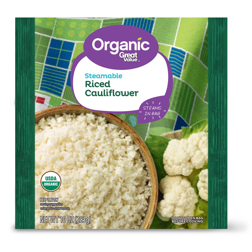Great Value Organic Steamable Riced Cauliflower, 10 oz