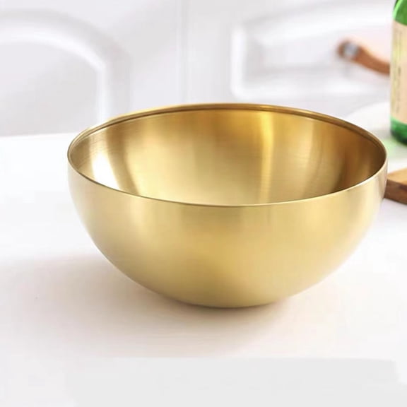 Stainless Steel Serving Bowl, Gold Round Salad Bowl, Multi-Purpose Kitchen Bowl, Korean Style Noodle Bowl, Decorative Metal Food Bowl