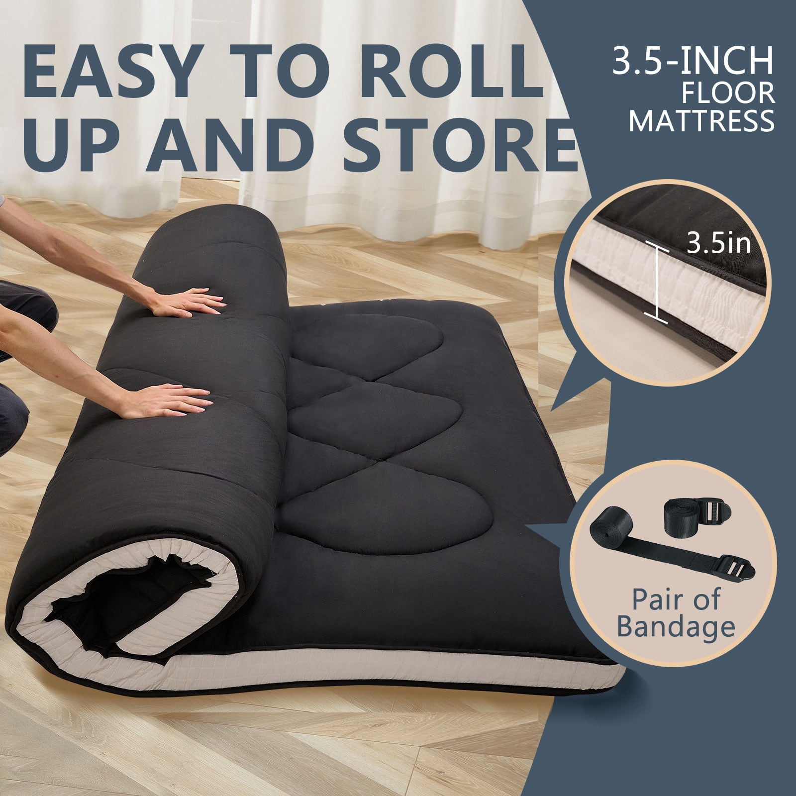 Slsy Japanese Floor Mattress Futon Mattress, 3.5" Thicken Sleeping Pad Foldable Roll Up Mattress Kids Floor Lounger Bed Couches Sofas
