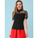 thumbnail image 4 of Allegra K Blusa Cuello De Peter Pan Manga Corta Burbujas Paneles De Malla Para Mujer Negro XL, 4 of 6