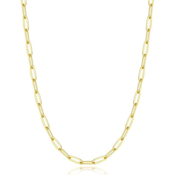 Italy 14K Real Gold Over 925 Sterling Silver Paperclip Chain Necklace For Women, 3/4/5Mm Women'S Paperclip Chain Necklace, World'S Top Craftsmanship Necklace For Women 16 18 20 22 24 26 Inch[o6423]