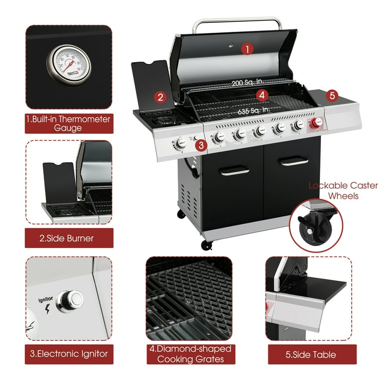 Royal Gourmet GA6402H 6-Burner BBQ Gas Grill with Sear Burner and