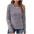 thumbnail image 1 of Tops sexy de manga larga con estampado de bloque de color a rayas para entrenamiento con cuello redondo para mujer Fridja  fhghd137, 1 of 6
