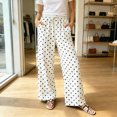 thumbnail image 2 of UAYOTSE Women Satin Dotted Home Pants Loose Straight Leg Casual Pants,Sizes S, 2 of 6