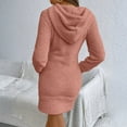 thumbnail image 6 of Women's Hoodie Dress Sweatshirt Dress Long Sleeve Pullover Hooded Plush Fleece with Drawstring Pocket for Winter Loungewear,Pink,2XL, 6 of 7
