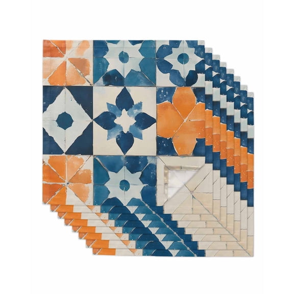 nqOlkjepod Abstract Blue Cloth Napkins Set of 8 Reusable Dinner Napkins, Orange Color Block Retro Watercolor Boho Cocktail Napkin Washable Table Napkins for Wedding/Holiday Party/Baby Shower 20"x20"
