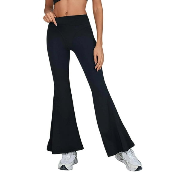 OSOLU High Waist Yoga Pants For Women Flared Leggings Running Fitness Trousers Non See Through Stretchy Comfortable Activewear Gym Sports Bottoms Workout Stretchy Tummy Control Bottoms Black L