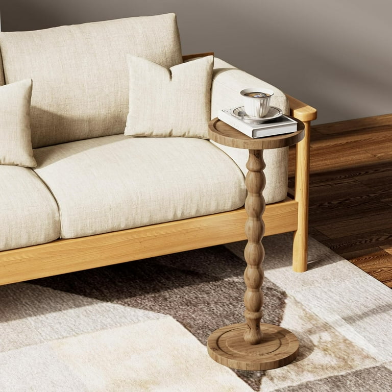 Finew Solid Wood Round Side Table, Brown photo 5
