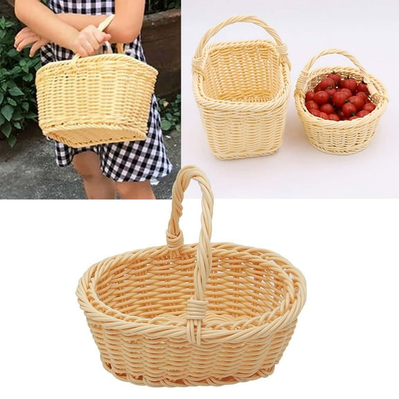 Faux Rattan Seagrass Storage Basket Portable Woven Storage Container Storage Bins Houseware Storage Baskets with Handle