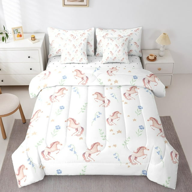 YST Ensemble de Literie 7 Pcs avec Cheval au Galop, Ensemble de Literie Rustique de Style Ferme, Ensemble de Couette Format Simple
