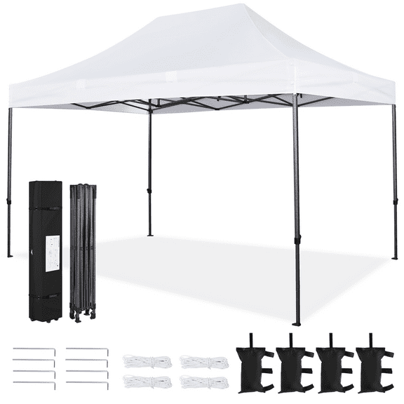 Renwick 15x10 ft Pop up Canopy Tent with Roller Bag & Sandbags, White