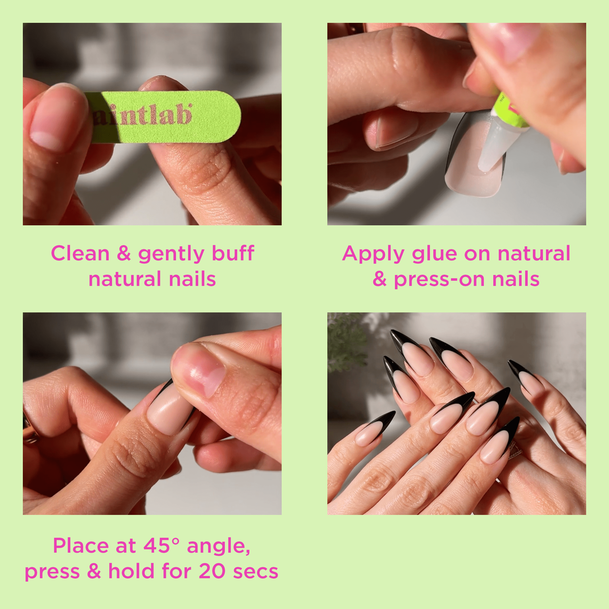 PaintLab Long Stiletto Press On Nails, French Tips, White French Tip, 30 Count