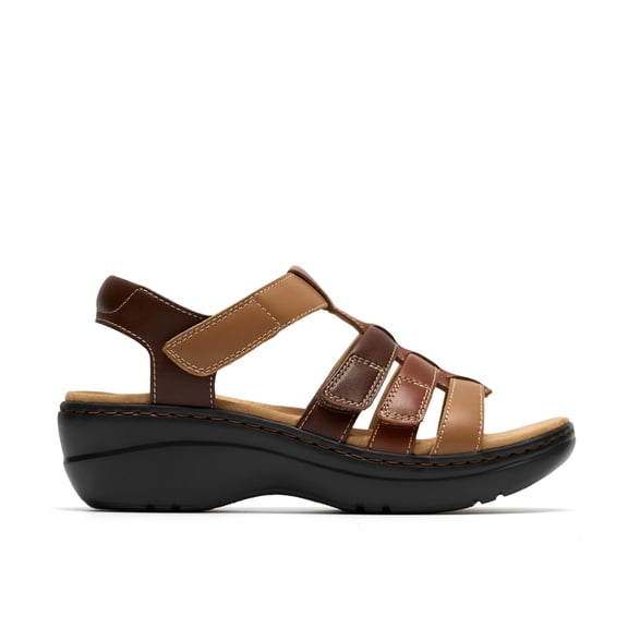 Clarks Merliah2 Ruby Leather - Open Toe Low Heel Women's Sandals