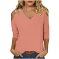thumbnail image 3 of 2025 New Fashion Plus Size Women's Fashionable Solid Color T-shirt 3/4 Sleeve Shirt V-neck Casual Top, 3 of 7