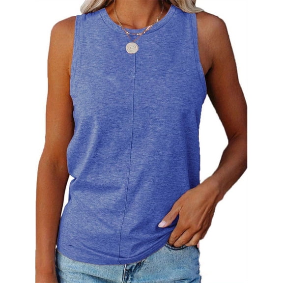 Women's Round Neck T-shirt Solid Color Casual Loose Vest Sleeveless Tops