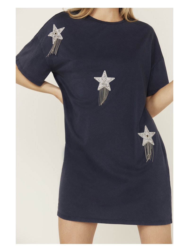 Rock & Roll Denim Women's And Sequins Star Short Sleeve T-Shirt