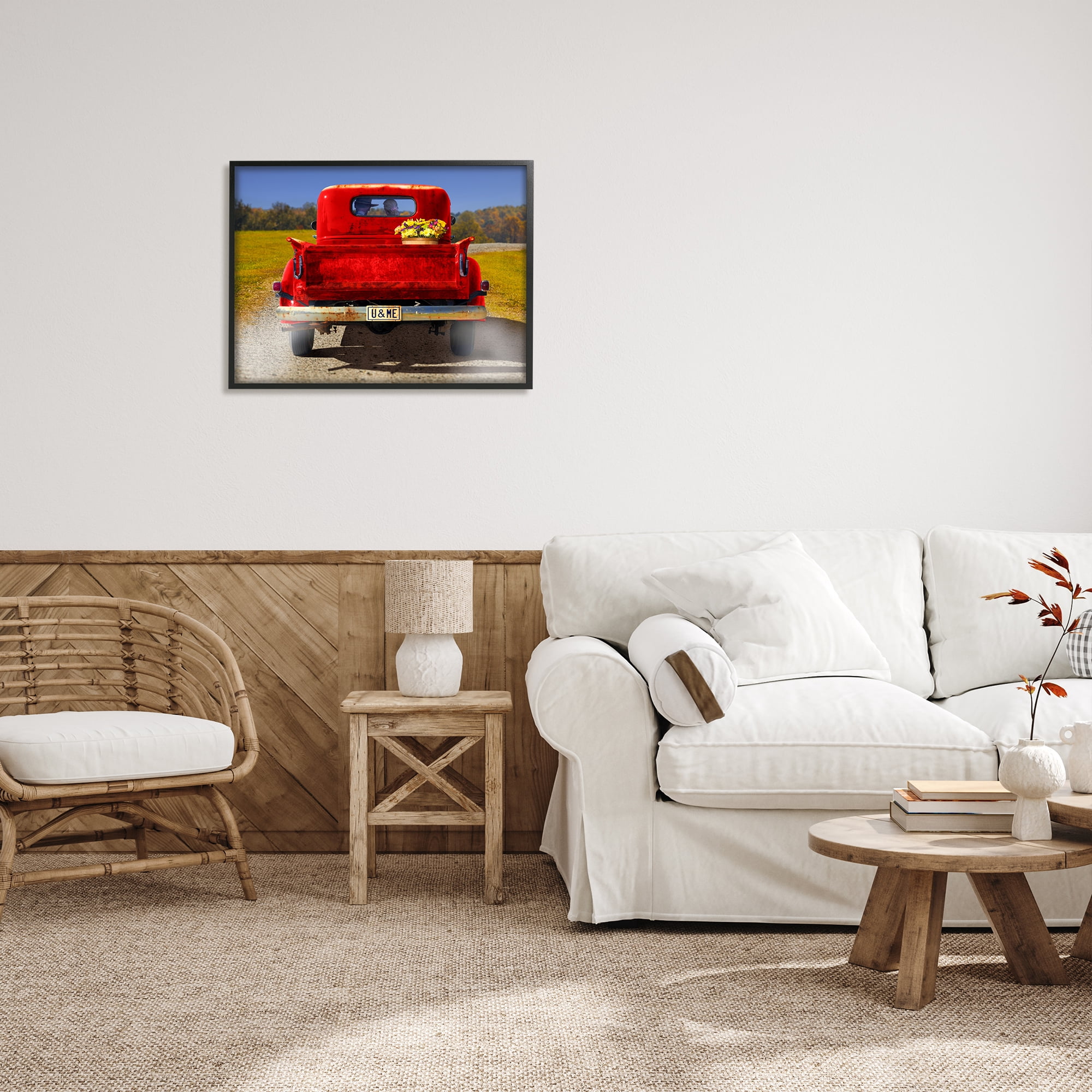 Stupell Industries Romantic Couple Red Pickup Transportation Photography Black Framed Art Print Wall Art, 30 x 24