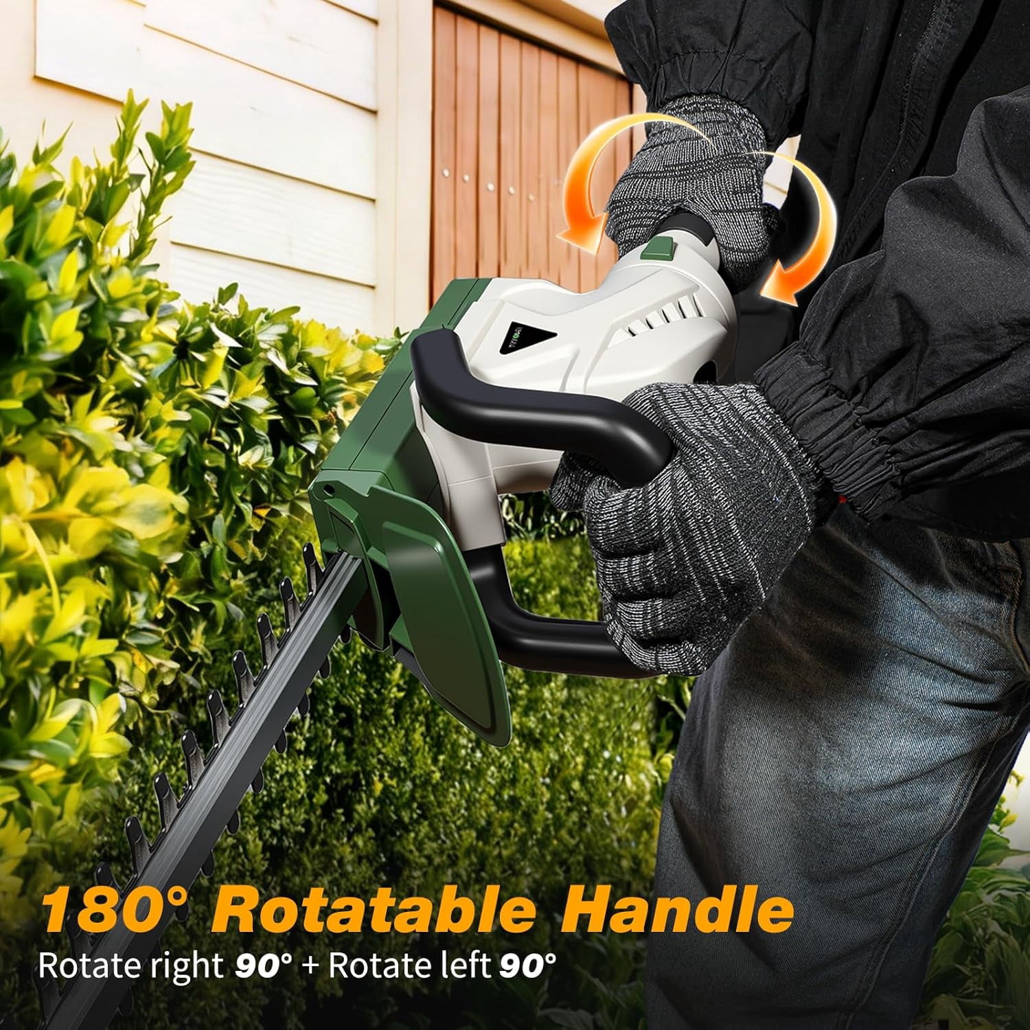 20 Inch Cordless Hedge Trimmer with Dual Batteries, 180 Rotatable Head Electric Bush Clipper for Garden