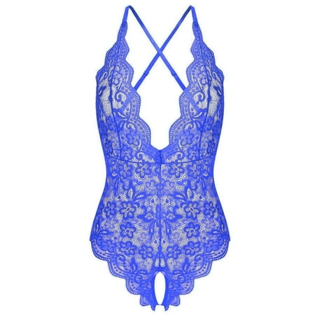 Qcmgmg Teddy Lingerie for Women Floral Lace Bodysuit Scallop Trim One Piece Babydoll