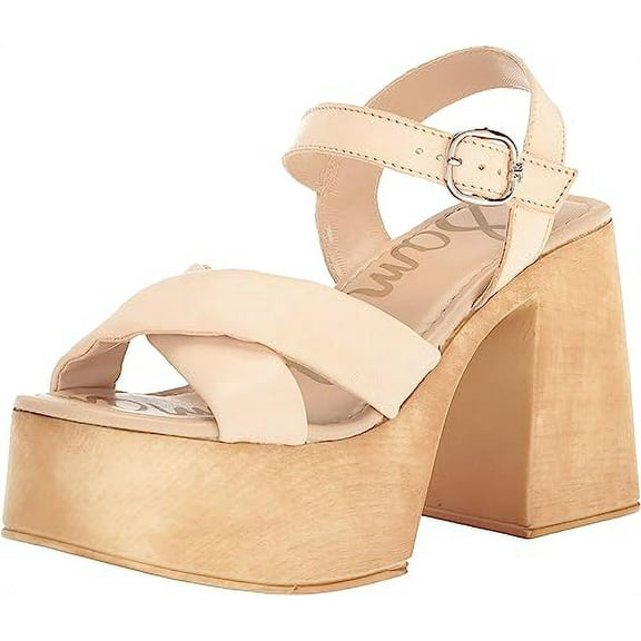 Sam Edelman Suzannah Ivory Ankle Strap Open Toe Block Heel Platform Sandals