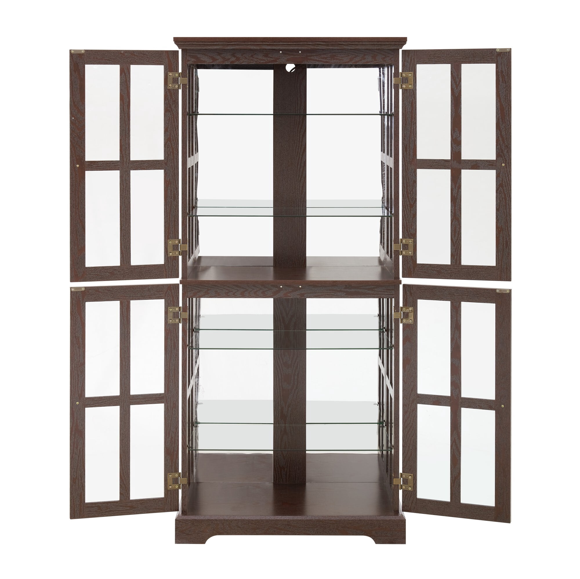 AENKYO 68" Antique Glass Display Case with E26 Bulb & Adjustable Shelves - Elegant Curio Cabinet for Living Room, Cherry