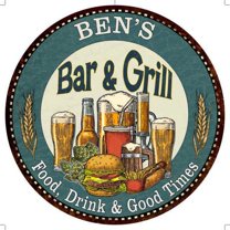 BEN'S Bar and Grill 14" Round Metal Sign Kitchen Wall Decor 100140023005