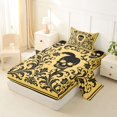 thumbnail image 2 of Feelyou Mandala Damask Skull Twin Sheets, Boho Floral Bedding, Pale Yellow Black, 3pcs, 1 Flat Sheet, 1 Fitted Sheet and 1 Pillowcase, 2 of 5