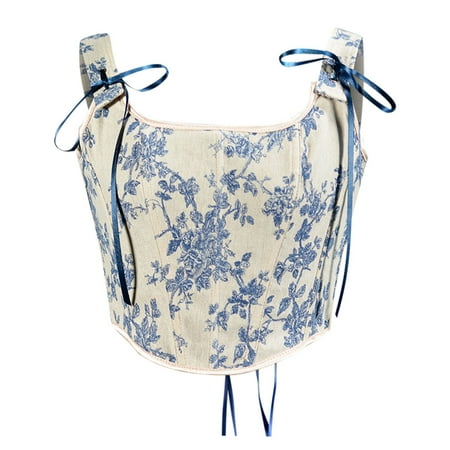 Corsets Plus Size Corset Tops for Women Plus Size Tops for Women Women Casual Sexy Eyelet Lace-up Floral Print Fishbone Court Vintage Corset Straps Tank Top