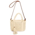 thumbnail image 2 of Spencer Women's Straw Handbags, Woven Crossbody Bag Beach Purse with Tassel, Canvas Lined Tote Bag, White, 2 of 11