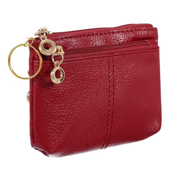 5" x 3.5" Coin Purse Pouch, Leather Change Purses Small Organizer Bags with Zipper Key Ring for Women Men Home, Red