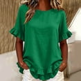 thumbnail image 3 of Babysbule Women Crew Neck Ruffle Flutter Short Sleeve Blouse Loose Fit Casual Top for Spring Summer Brunch Vacation Street Outfits, 3 of 5