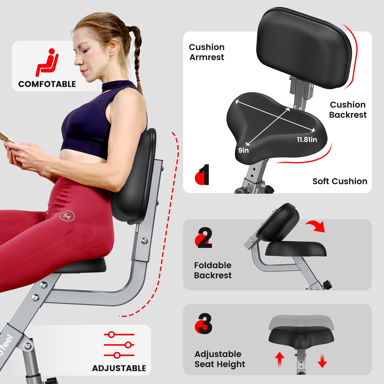 LNOW Elliptical Exercise Machine Foldable Exercise Bike with Arm Exerciser Indoor Cycling Bike Magnetic Stationary Bike 300lbs