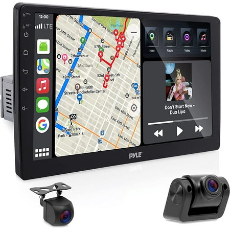 Pyle Single DIN Car Stereo Receiver - 10   1080P HD Touch Screen Bluetooth Car Radio Audio Receiver Multimedia Player - WIFI/GPS/AM/FM  Mirror Link for Android/iOS  Front/Rear DVR Camera  Dual USB