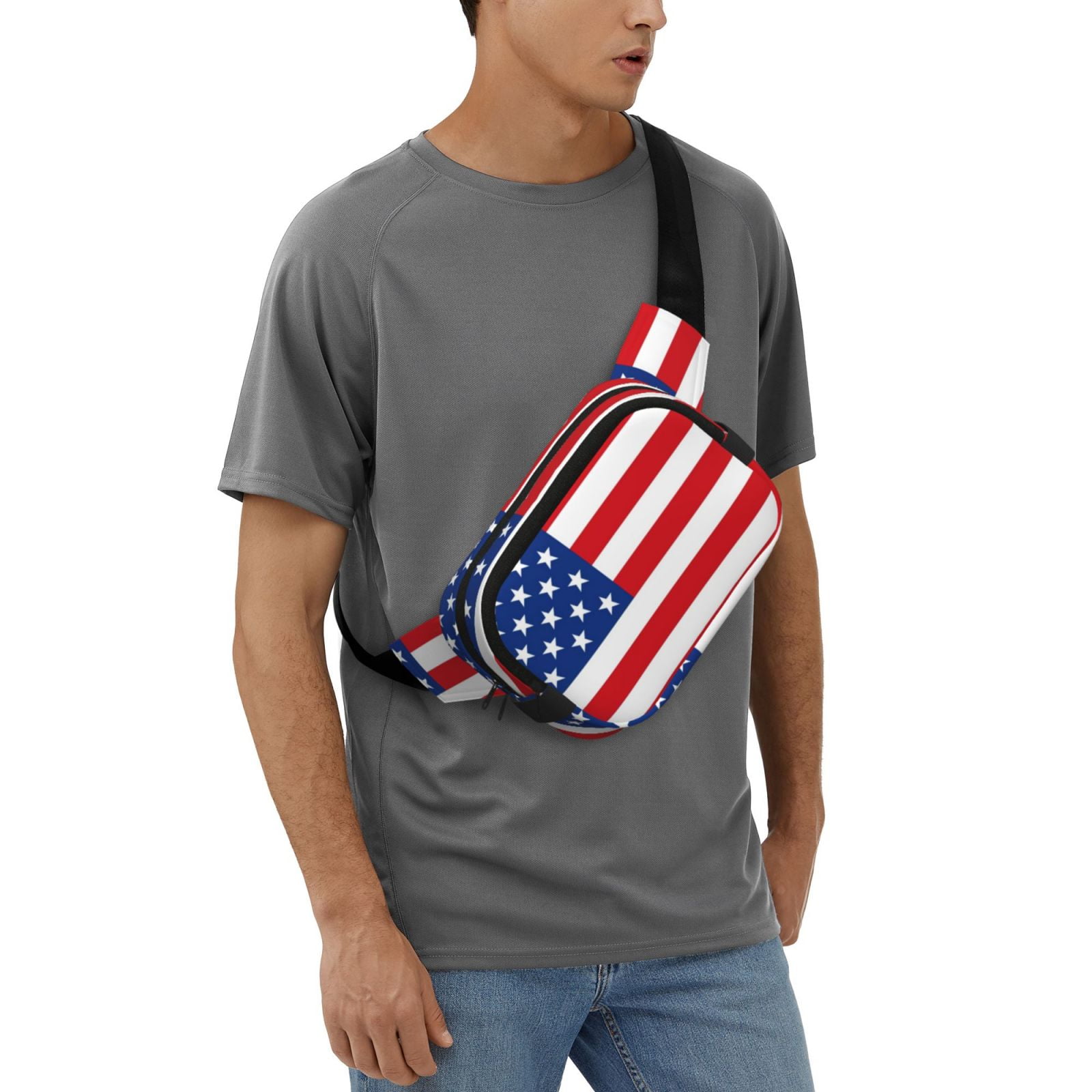 Picia America Flags3 Print Square Double-Layer Waist Bag Mini Adjustable Waist Belt Bag Exercise Running Travel Hiking