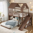 thumbnail image 3 of Harper & Bright Designs Twin over Full House Bunk Bed with Wardrobe and Storage Shelves, Wood Bunk Bed Frame with Ladders and Slides, Antique Natural, 3 of 14