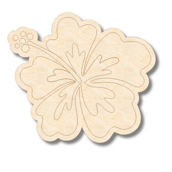 Unfinished Wood Etched Hibiscus Flower Shape 8" / 1/8"