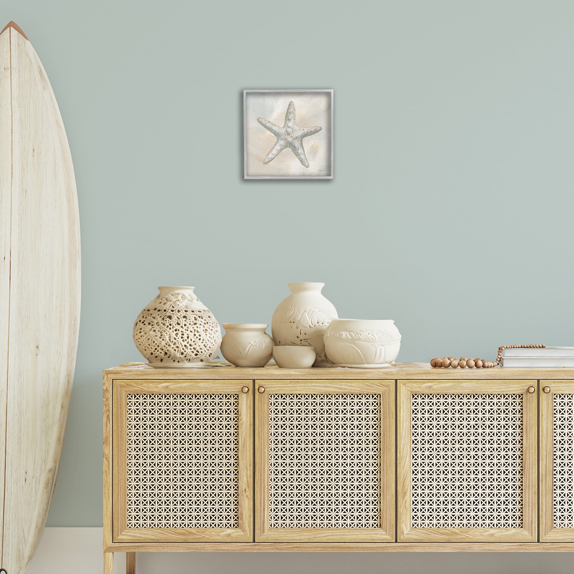Stupell Industries Simple Beige Starfish Coastal Painting Gray Framed Art Print Wall Art, 12 x 12