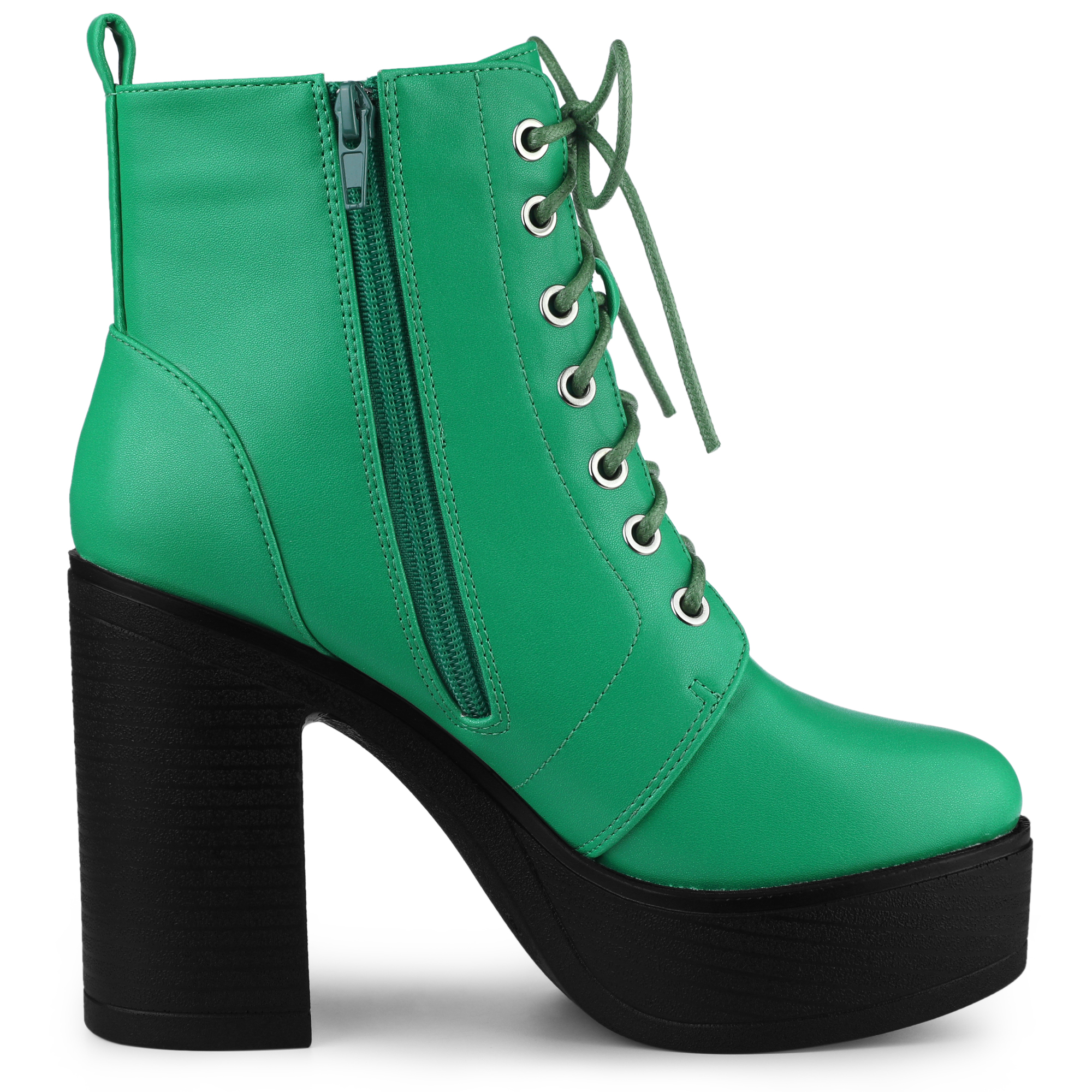 DARING DIVA Women's Zip Platform Block Heel Combat Boots Grass Green 9