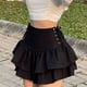 thumbnail image 3 of Falda midi acampanada de satén de cintura alta para mujer: cintura elástica, informal/para el trabajo, largo hasta la rodilla, color liso, 3 of 8