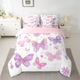 thumbnail image 2 of Homewish Dreamy Butterfly Bedding Comforter Set 7 Pieces for Kids Girls, Chic Floral Flower Full Bedding Set, Cute Pink Purple White Fitted Sheet Flat Sheet, Ultra Soft Home Decor, 2 of 8