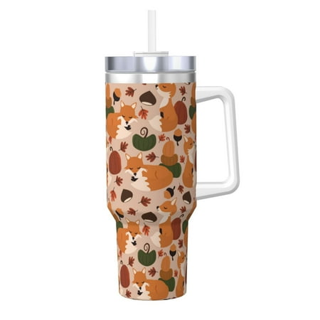 

Susaid Autumn Fox Pumpkin Lazy Print Indoor Outdoor Straw Lid 40oz Ice Bully With Handle Stainless Steel Cup for Home Office and Car