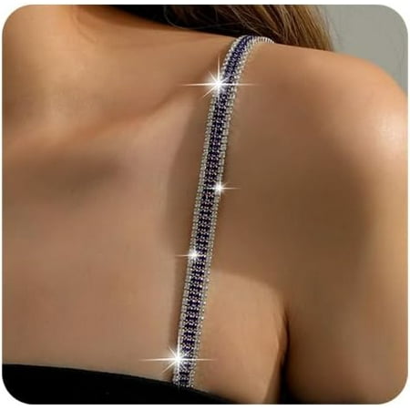 QIUYIDP 1Pair Silver Rhinestone Bra Straps Multi-layered Rhinestones Bra Shoulder Chain Crystal Lingerie Straps Jewelry Wedding Bridal Rhinestone Underwear Chain for Women Dress