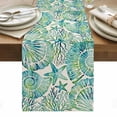 thumbnail image 2 of Summer Marine Life Table Runner, Watercolor Turquoise Graffiti Starfish Conch Coral Cotton Linen Kitchen Table Decoration Washable Dining Tabletop Runners for Home Party Decor 18x72 Inches, 2 of 9